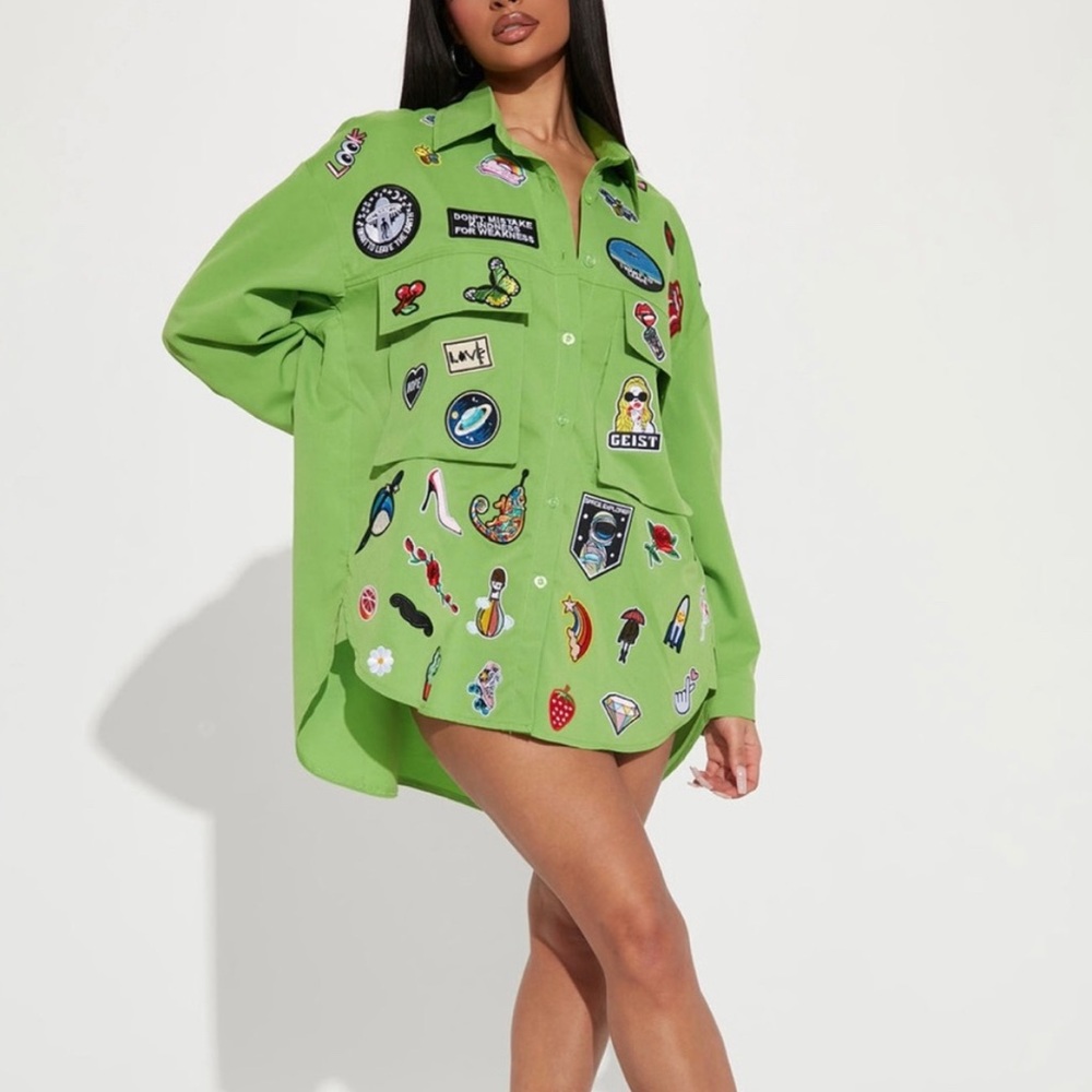 Green Patch Green button down dress